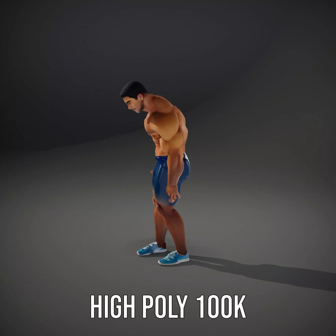 Athletic Human Figure 3D Model – Low Poly Rigged Character for Animation - View 11