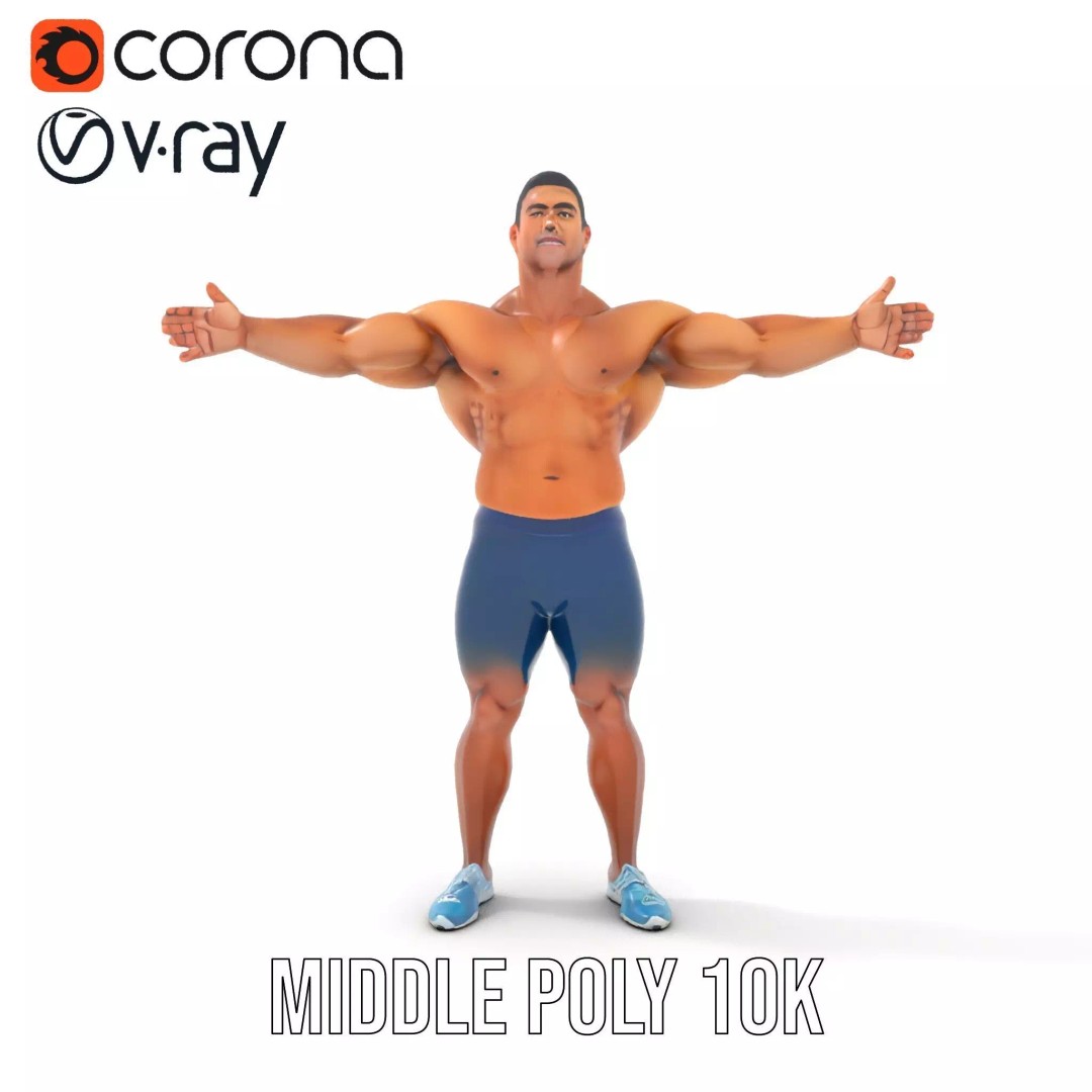 Athletic Human Figure 3D Model – Low Poly Rigged Character for Animation - View 12