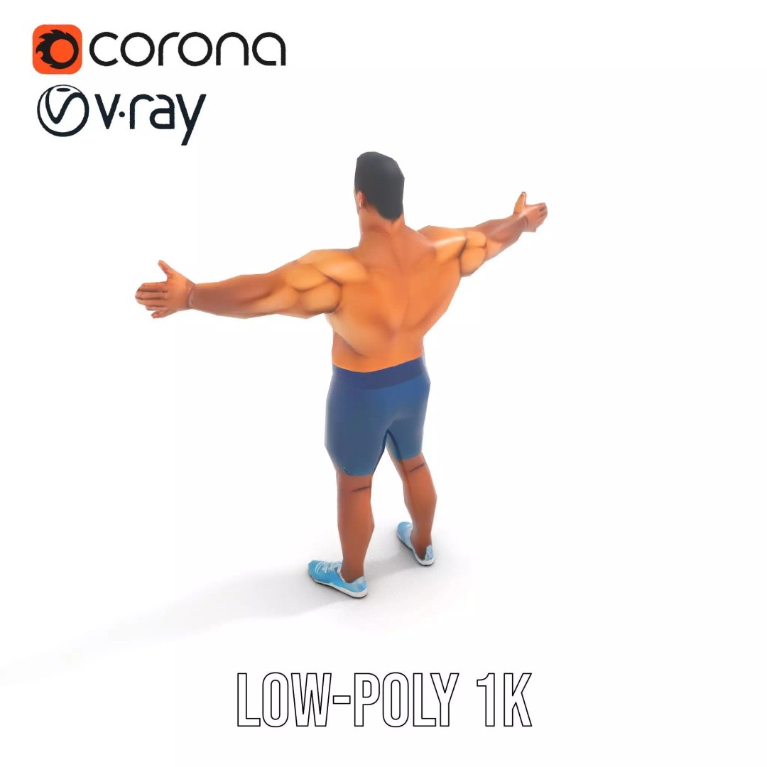 Athletic Human Figure 3D Model – Low Poly Rigged Character for Animation - View 13
