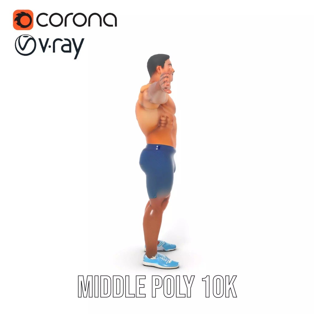 Athletic Human Figure 3D Model – Low Poly Rigged Character for Animation - View 14