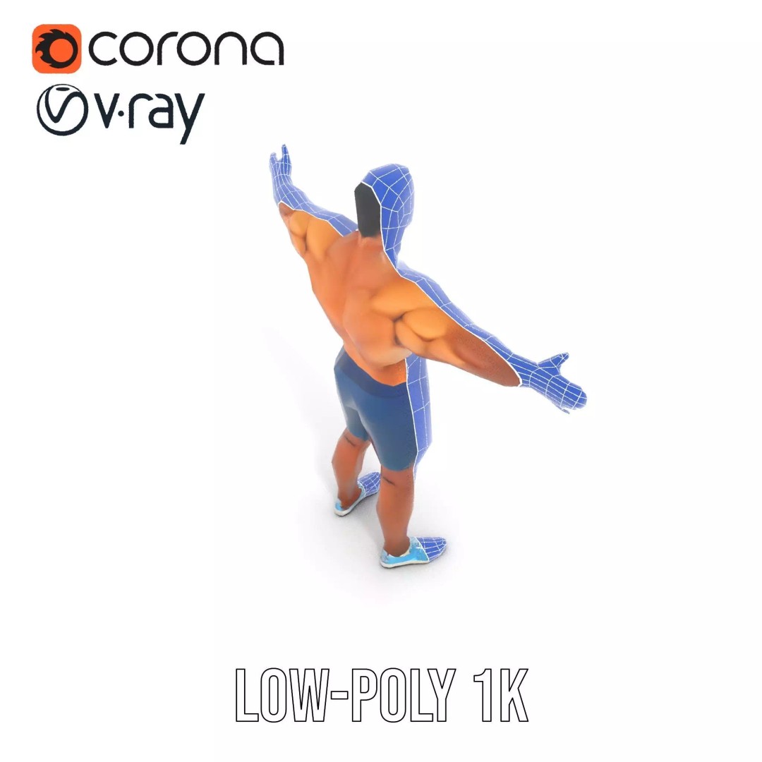 Athletic Human Figure 3D Model – Low Poly Rigged Character for Animation - View 18