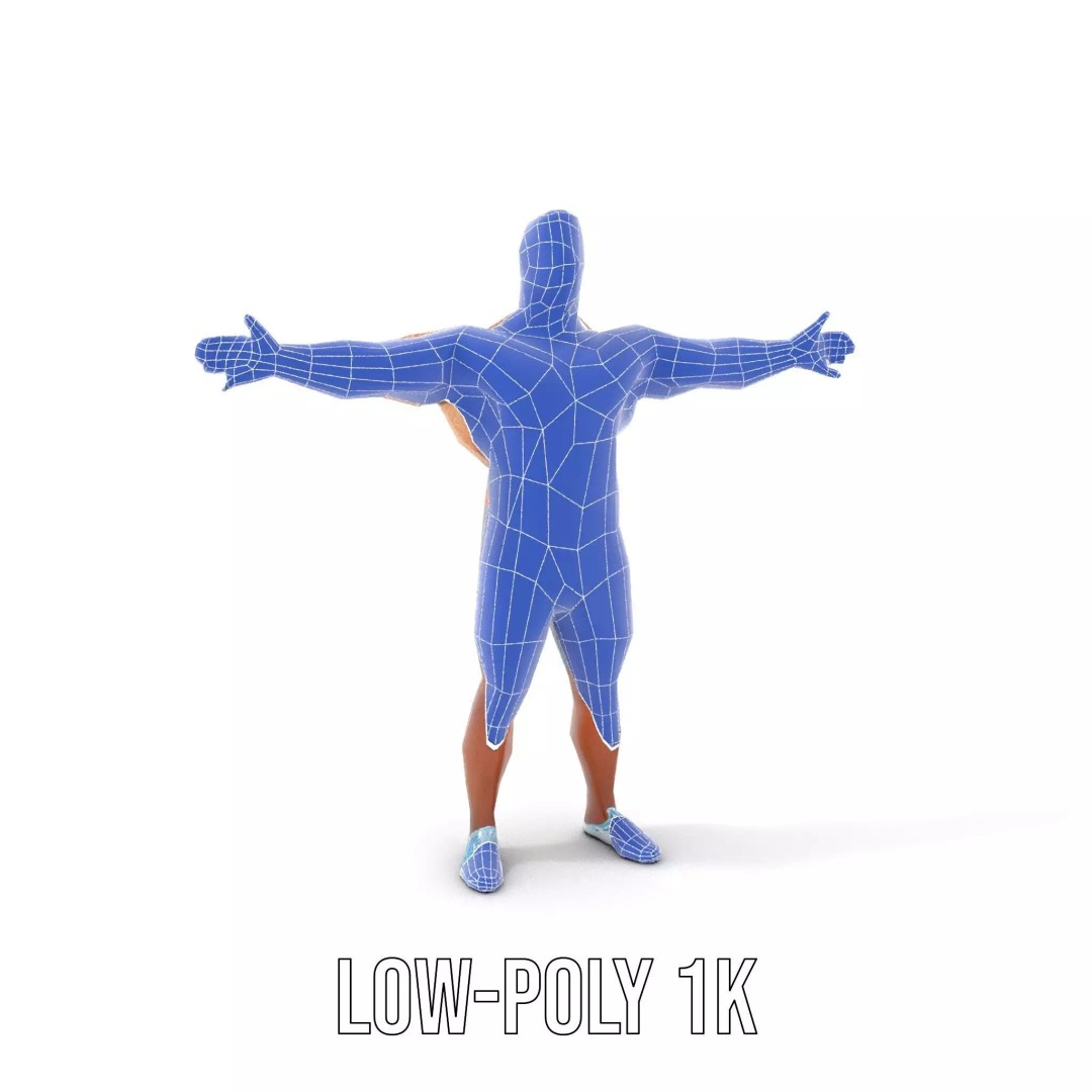 Athletic Human Figure 3D Model – Low Poly Rigged Character for Animation - View 23