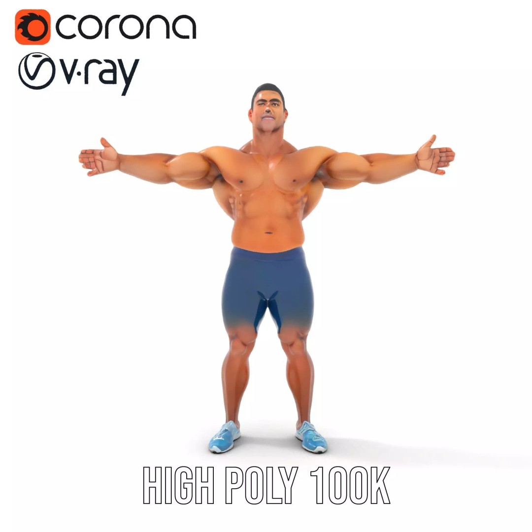 Athletic Human Figure 3D Model – Low Poly Rigged Character for Animation - View 24