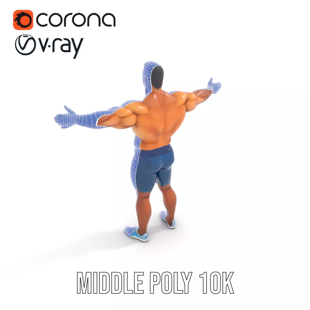Athletic Human Figure 3D Model – Low Poly Rigged Character for Animation - View 25