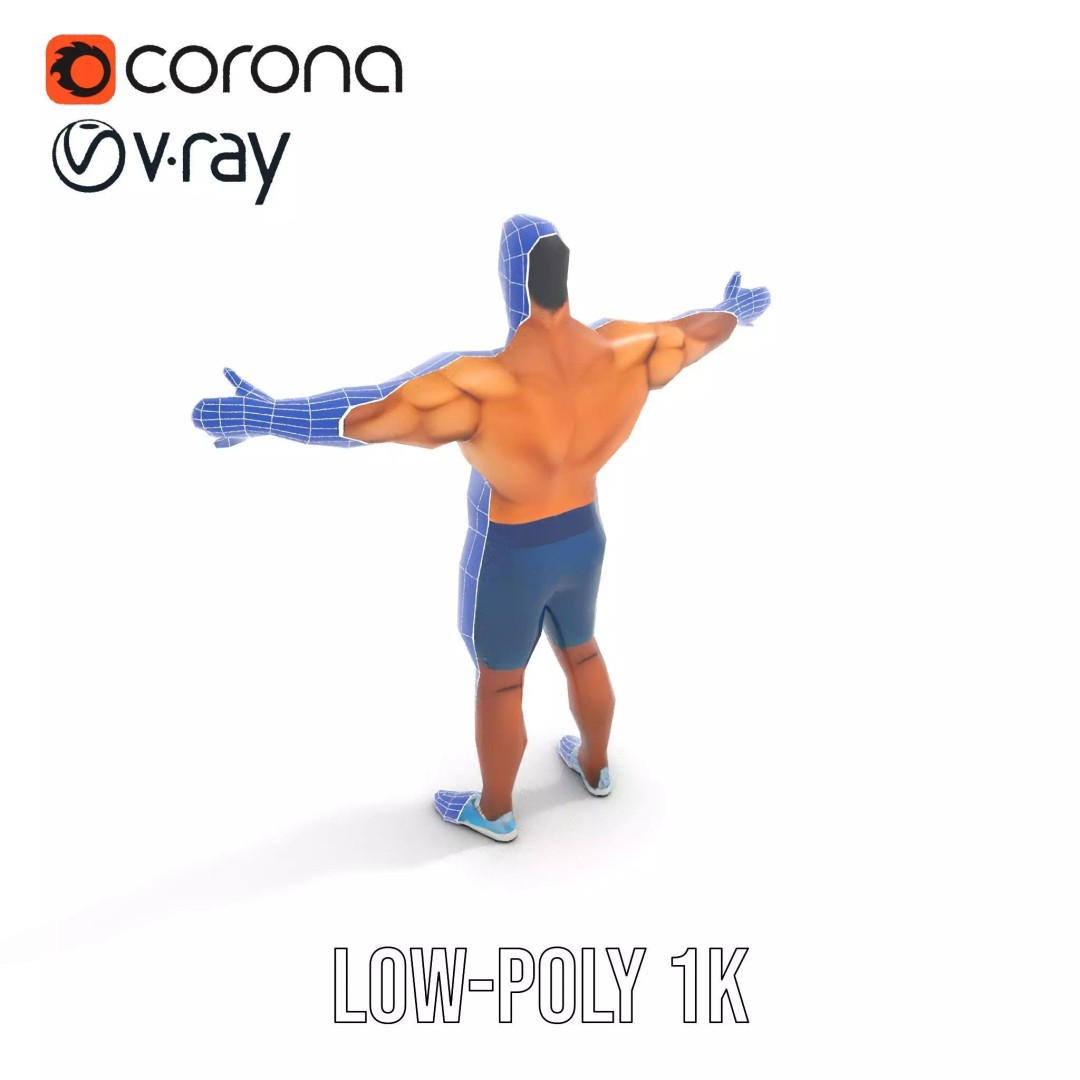 Athletic Human Figure 3D Model – Low Poly Rigged Character for Animation - View 29