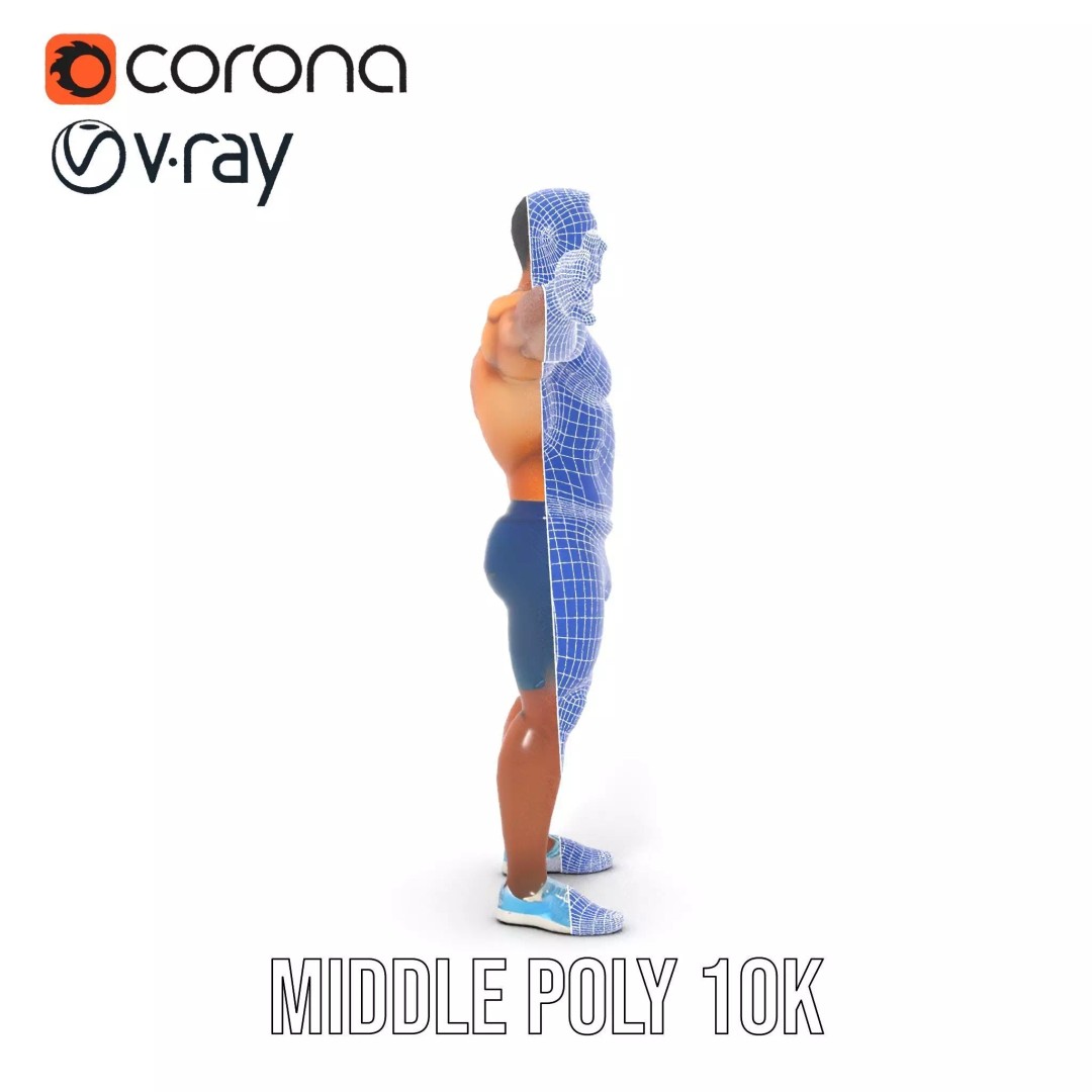 Athletic Human Figure 3D Model – Low Poly Rigged Character for Animation - View 30