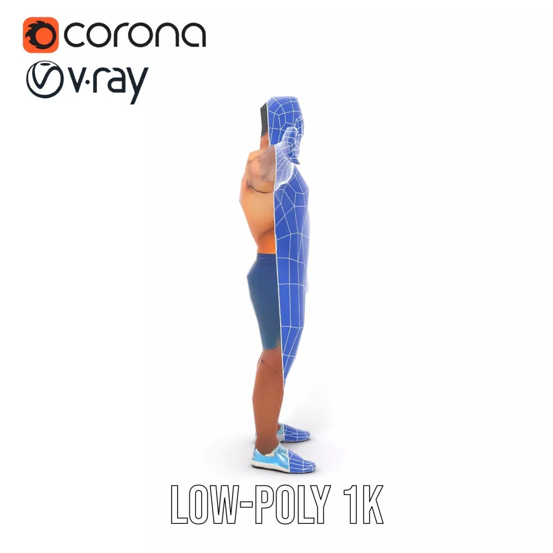 Athletic Human Figure 3D Model – Low Poly Rigged Character for Animation - View 31
