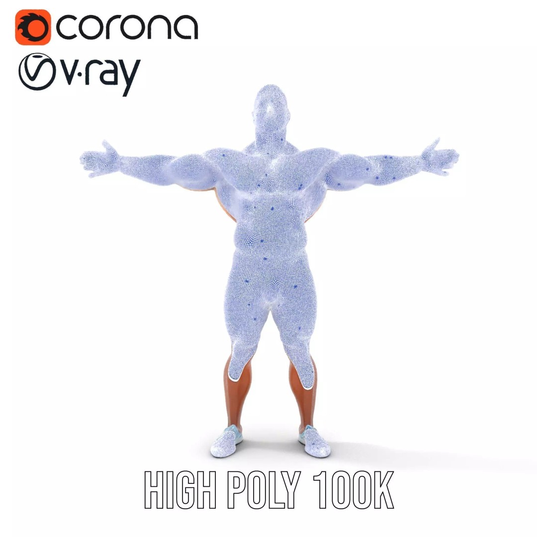 Athletic Human Figure 3D Model – Low Poly Rigged Character for Animation - View 34