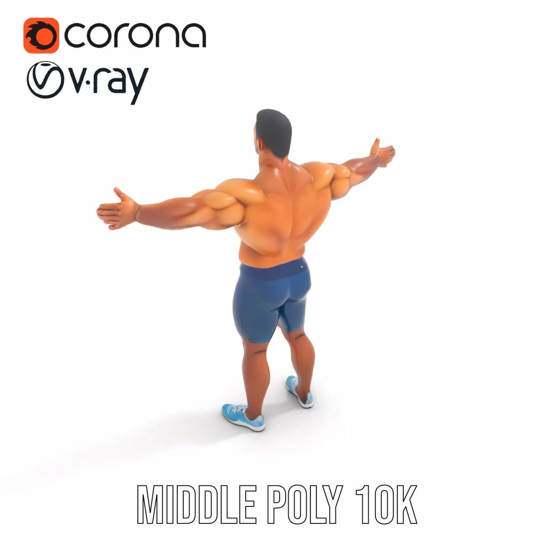 Athletic Human Figure 3D Model – Low Poly Rigged Character for Animation - View 6