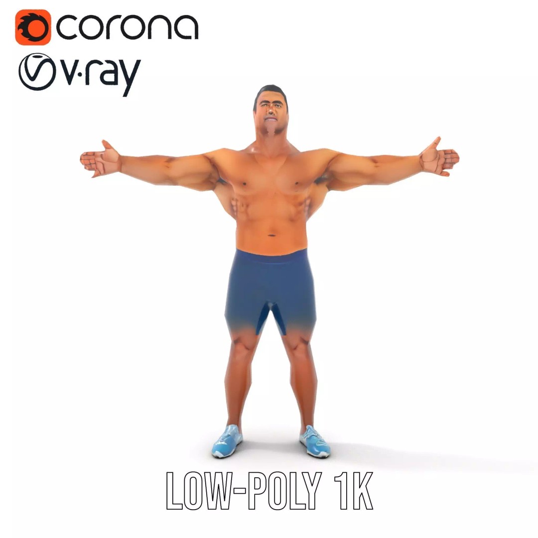 Athletic Human Figure 3D Model – Low Poly Rigged Character for Animation - View 8