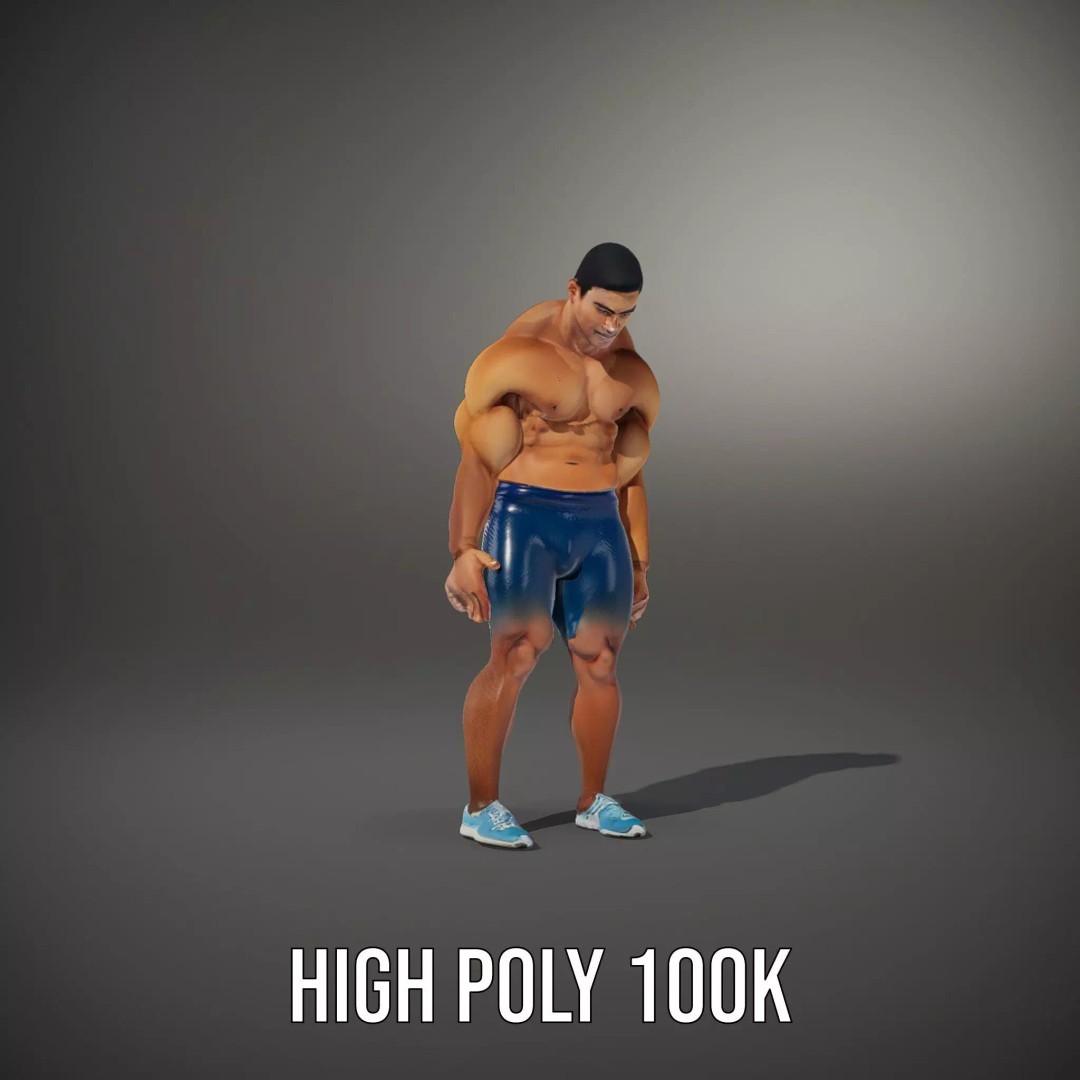 Athletic Human Figure 3D Model – Low Poly Rigged Character for Animation - View 9