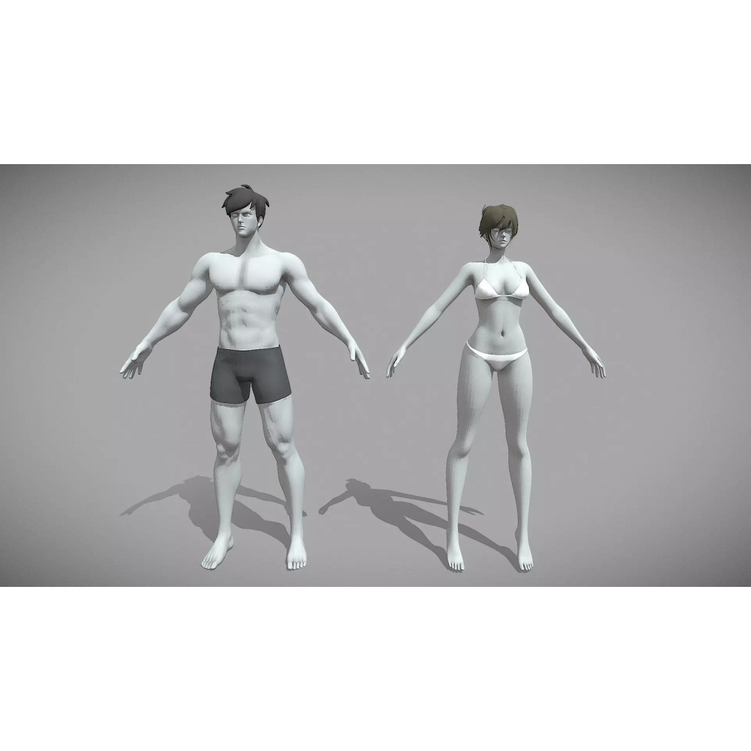 Stylized Male Female 3D Model – Rigged Low-Poly Game Asset, FBX - View 3