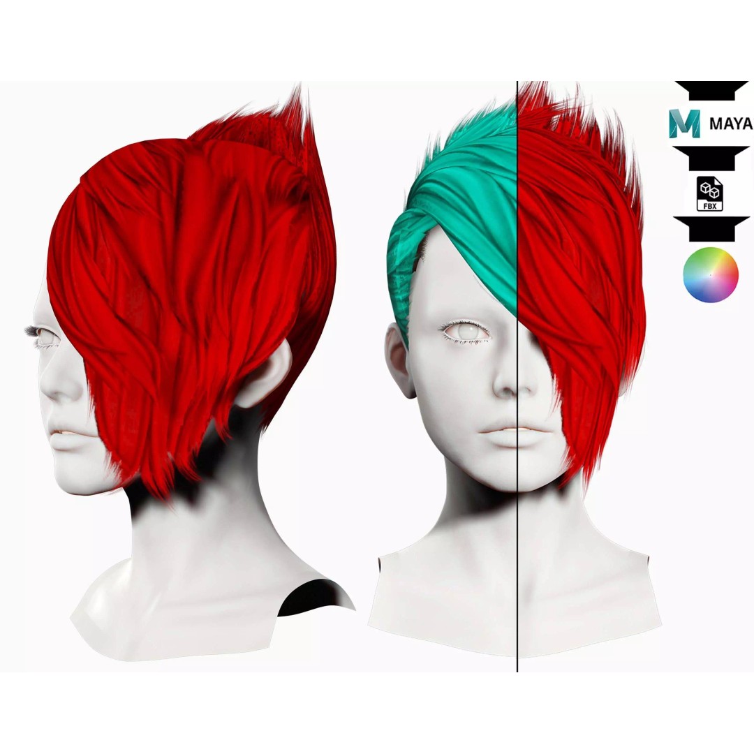 Faux Hawk Female Hair 3D Model – Low Poly Game-Ready Hair Asset, FBX - View 2
