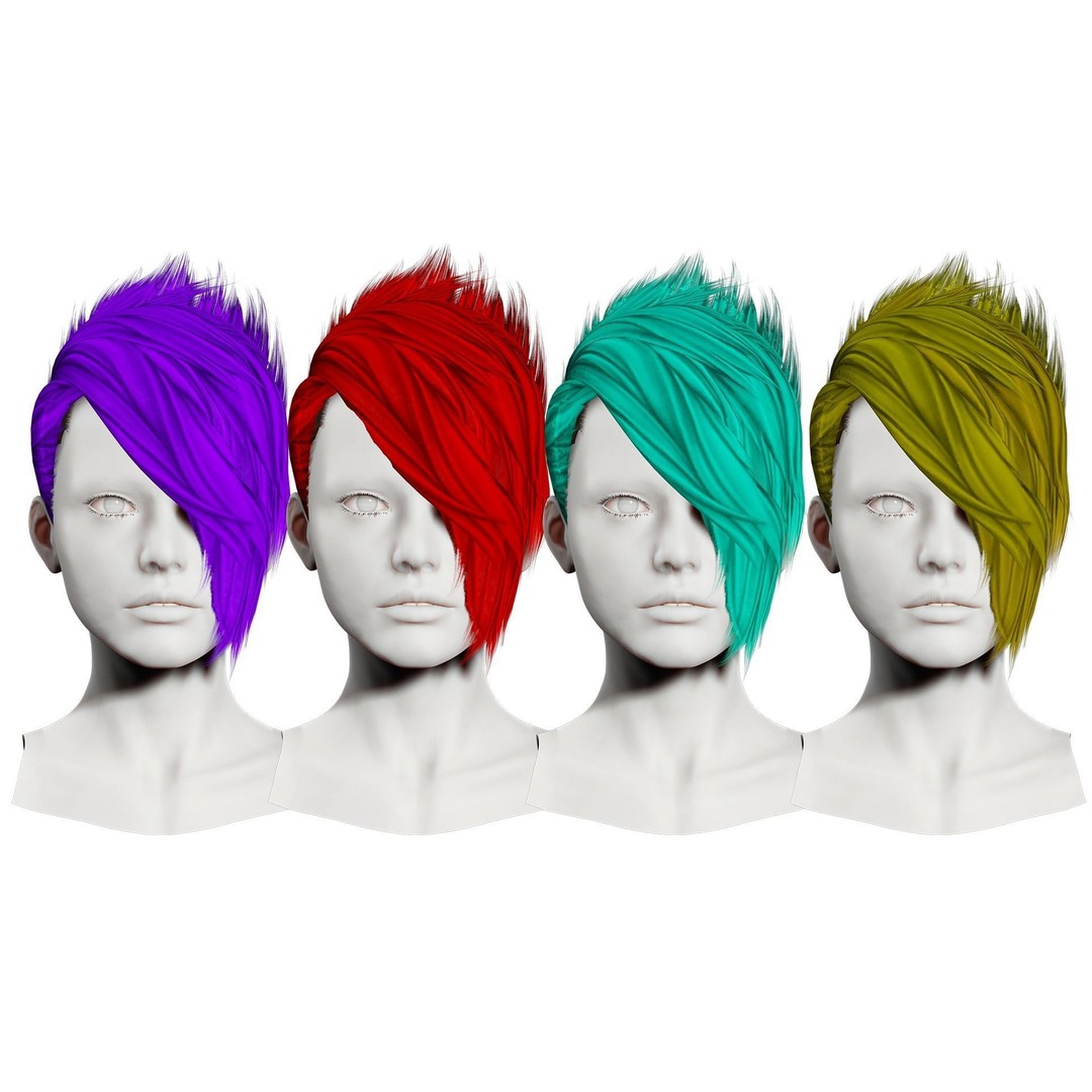Faux Hawk Female Hair 3D Model – Low Poly Game-Ready Hair Asset, FBX - View 3