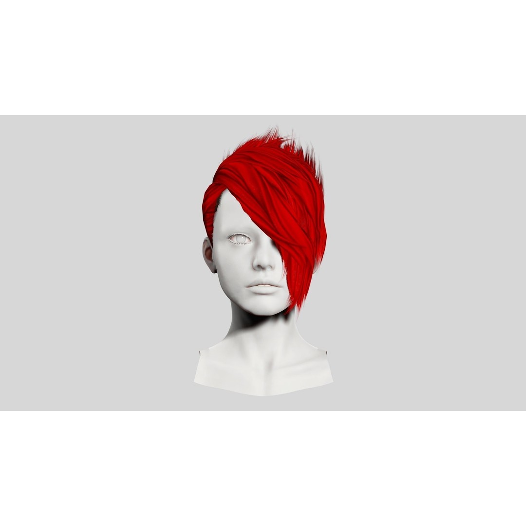Faux Hawk Female Hair 3D Model – Low Poly Game-Ready Hair Asset, FBX - View 4