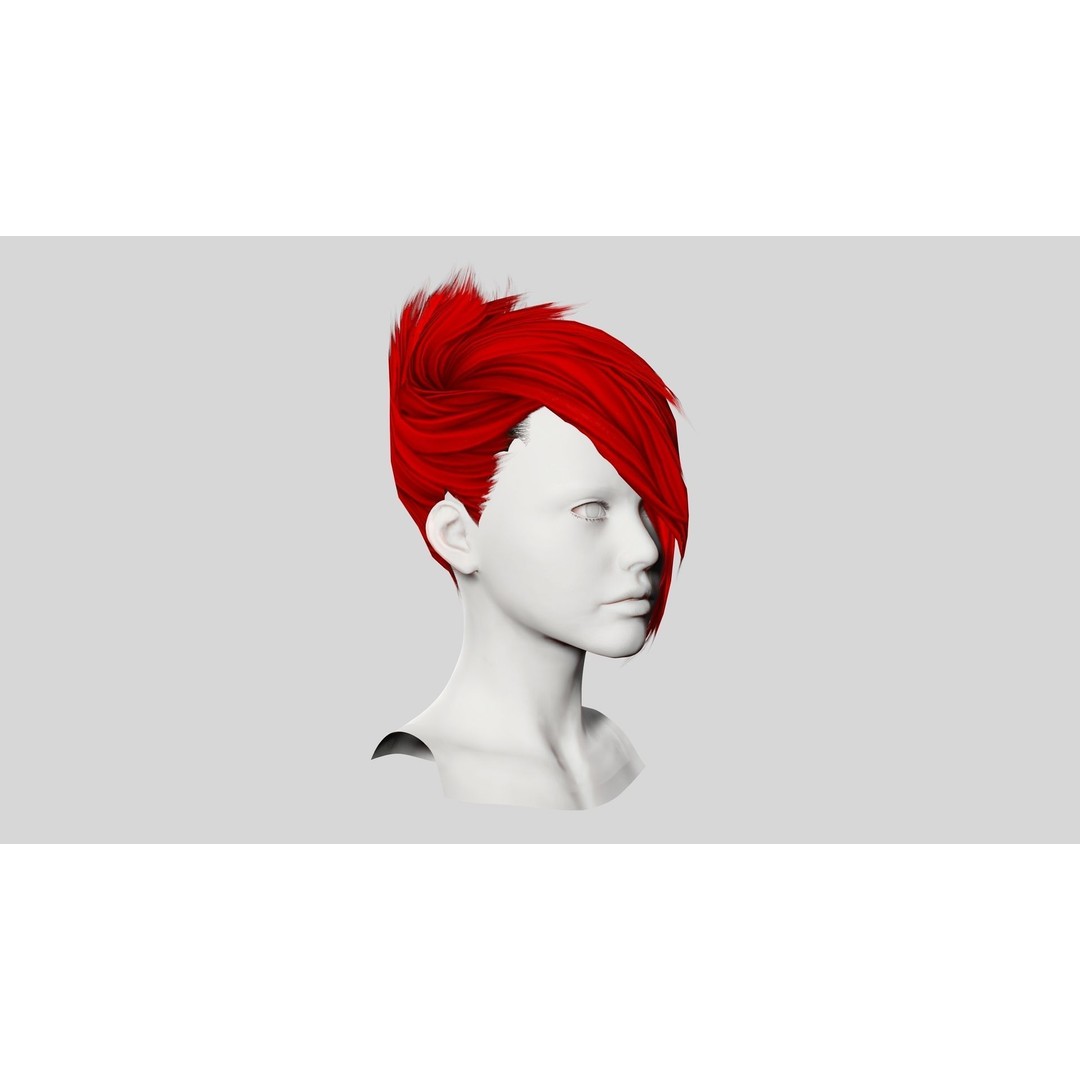 Faux Hawk Female Hair 3D Model – Low Poly Game-Ready Hair Asset, FBX - View 9