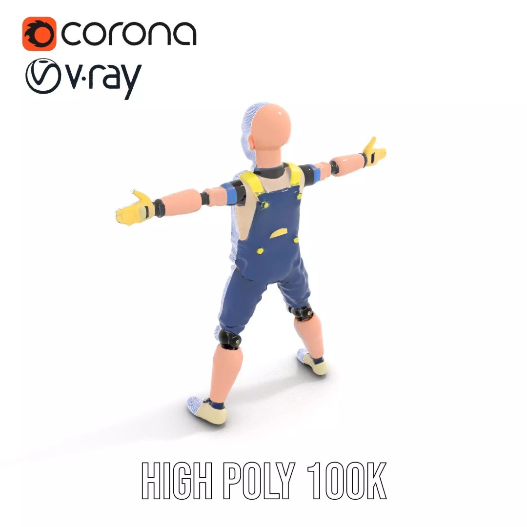 Dapper Crash Test Dummy 3D Model – Low Poly Rigged Character for Animation
