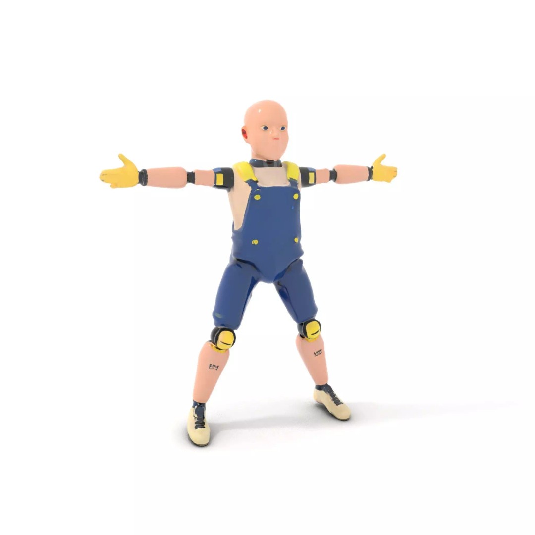 Dapper Crash Test Dummy 3D Model – Low Poly Rigged Character for Animation - View 10