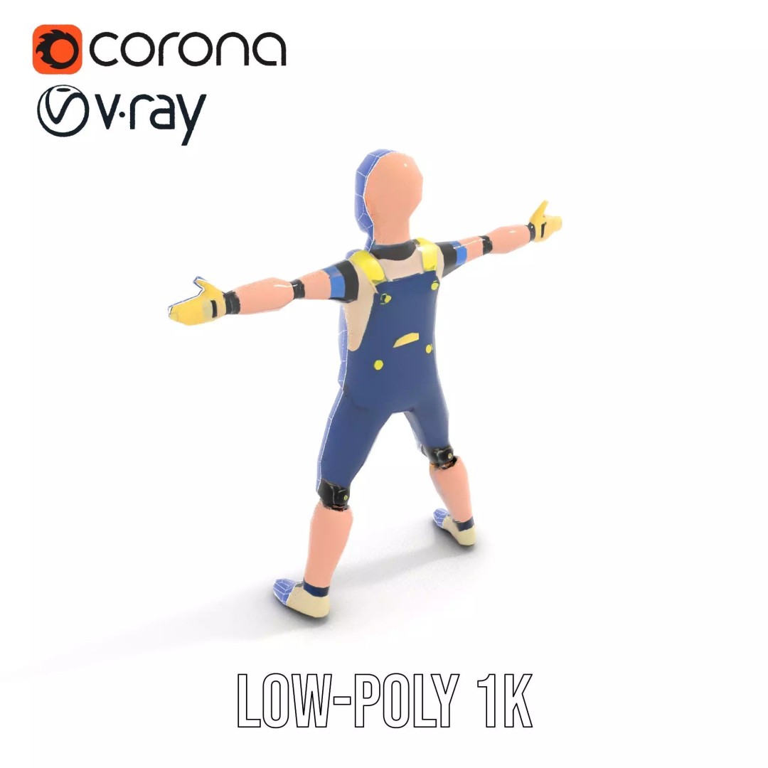 Dapper Crash Test Dummy 3D Model – Low Poly Rigged Character for Animation - View 11