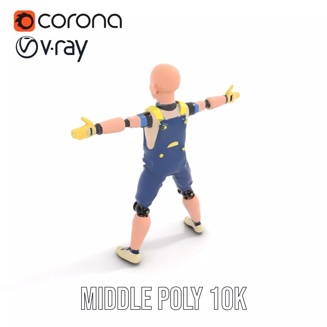 Dapper Crash Test Dummy 3D Model – Low Poly Rigged Character for Animation - View 12