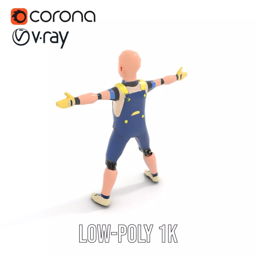 Dapper Crash Test Dummy 3D Model – Low Poly Rigged Character for Animation - View 16