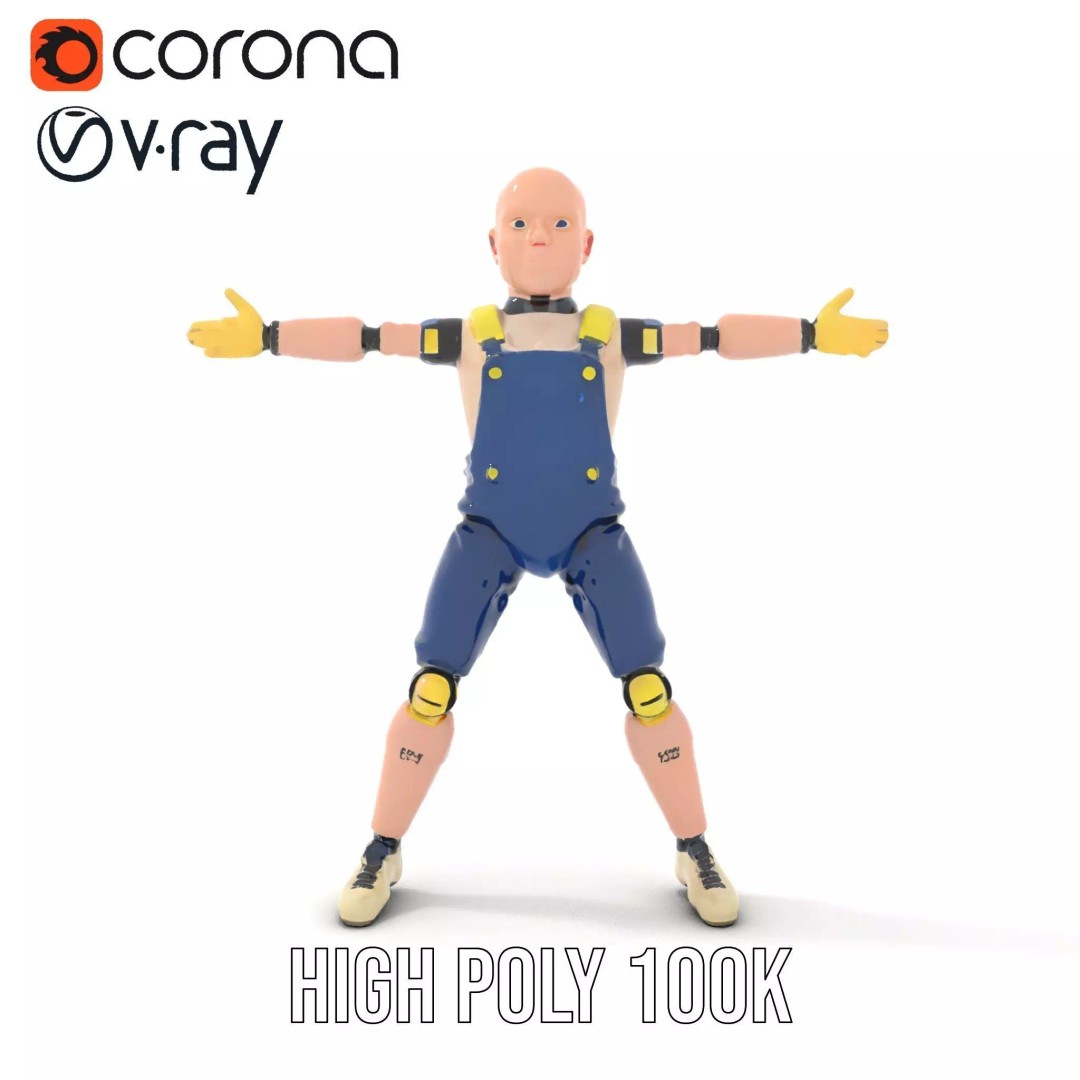 Dapper Crash Test Dummy 3D Model – Low Poly Rigged Character for Animation - View 17