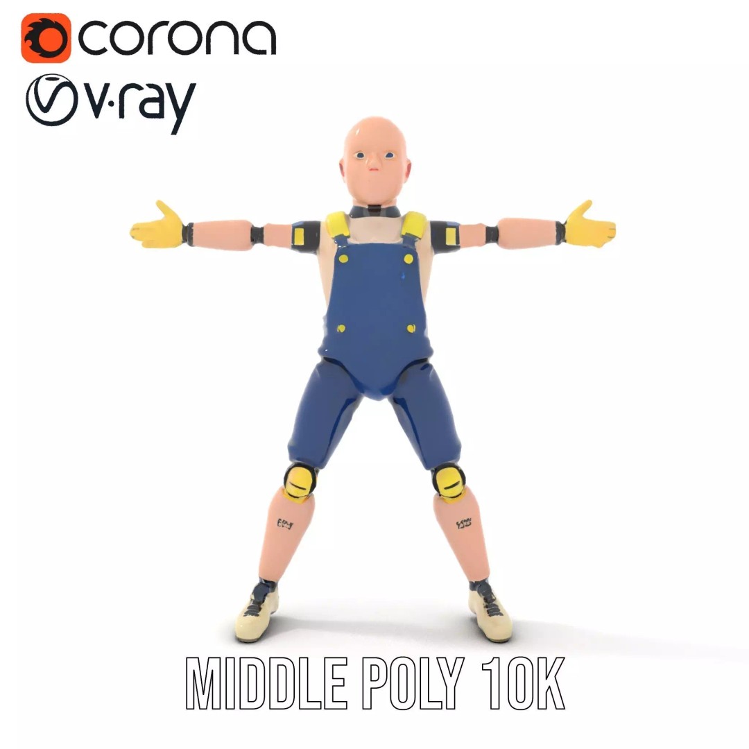 Dapper Crash Test Dummy 3D Model – Low Poly Rigged Character for Animation - View 18
