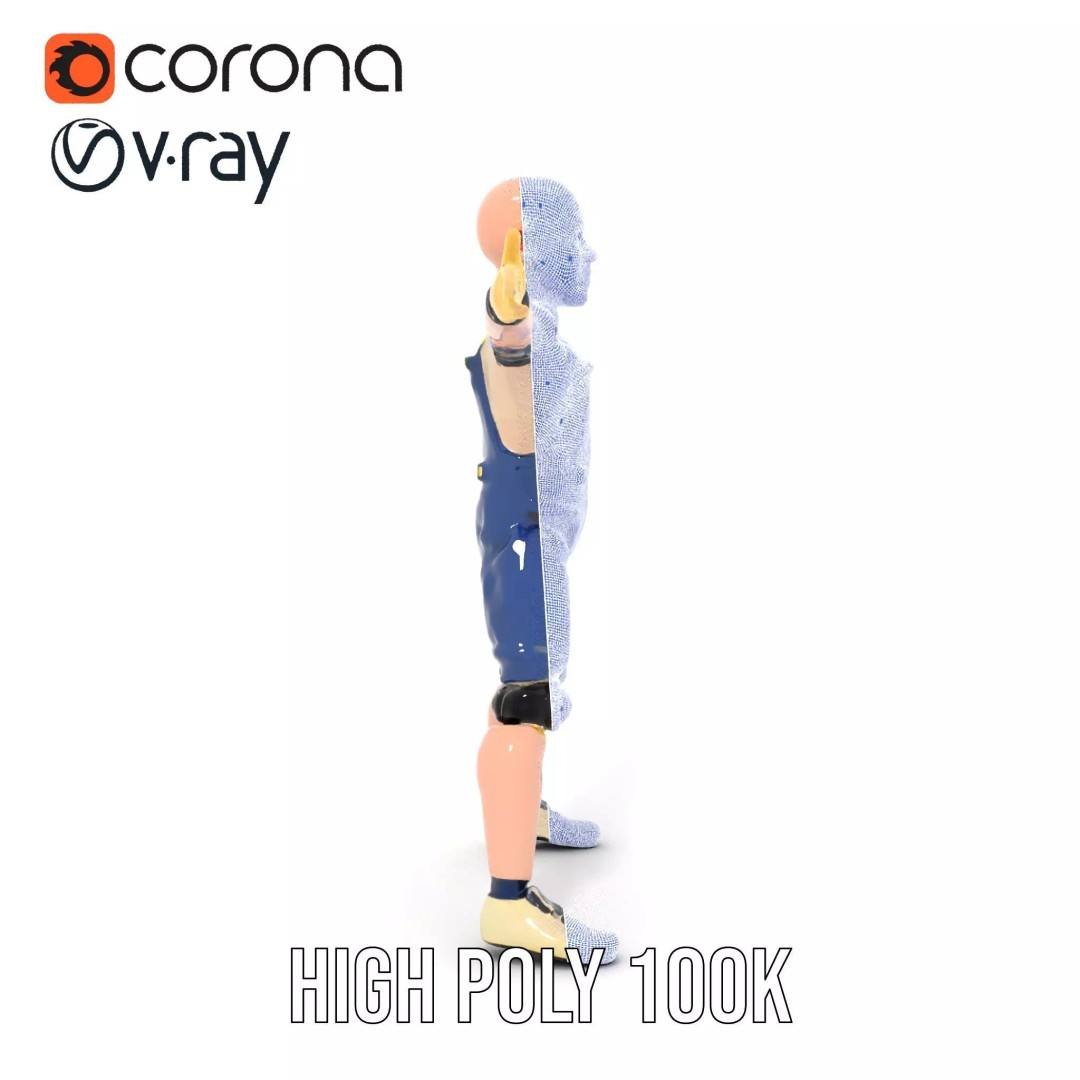 Dapper Crash Test Dummy 3D Model – Low Poly Rigged Character for Animation - View 23