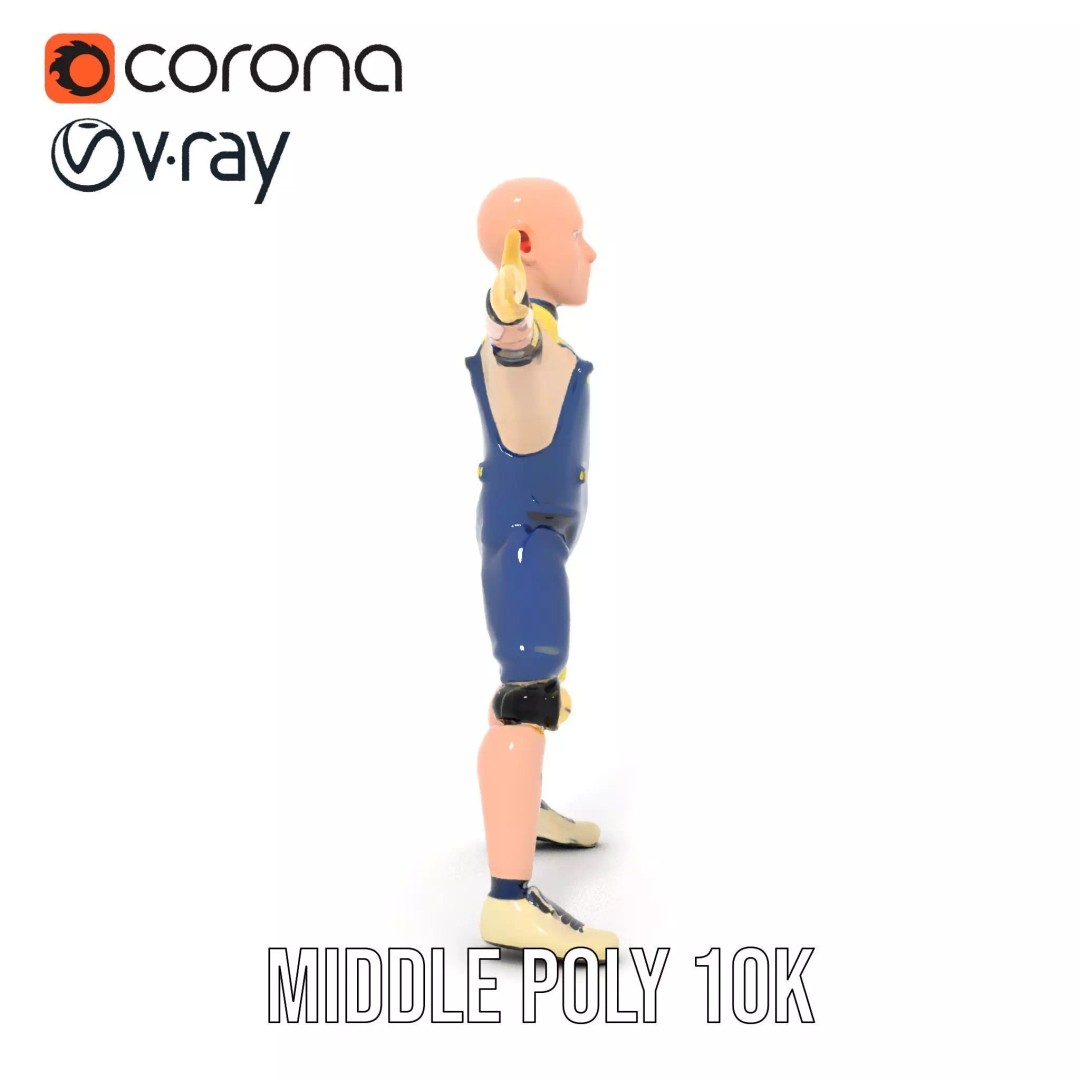 Dapper Crash Test Dummy 3D Model – Low Poly Rigged Character for Animation - View 24