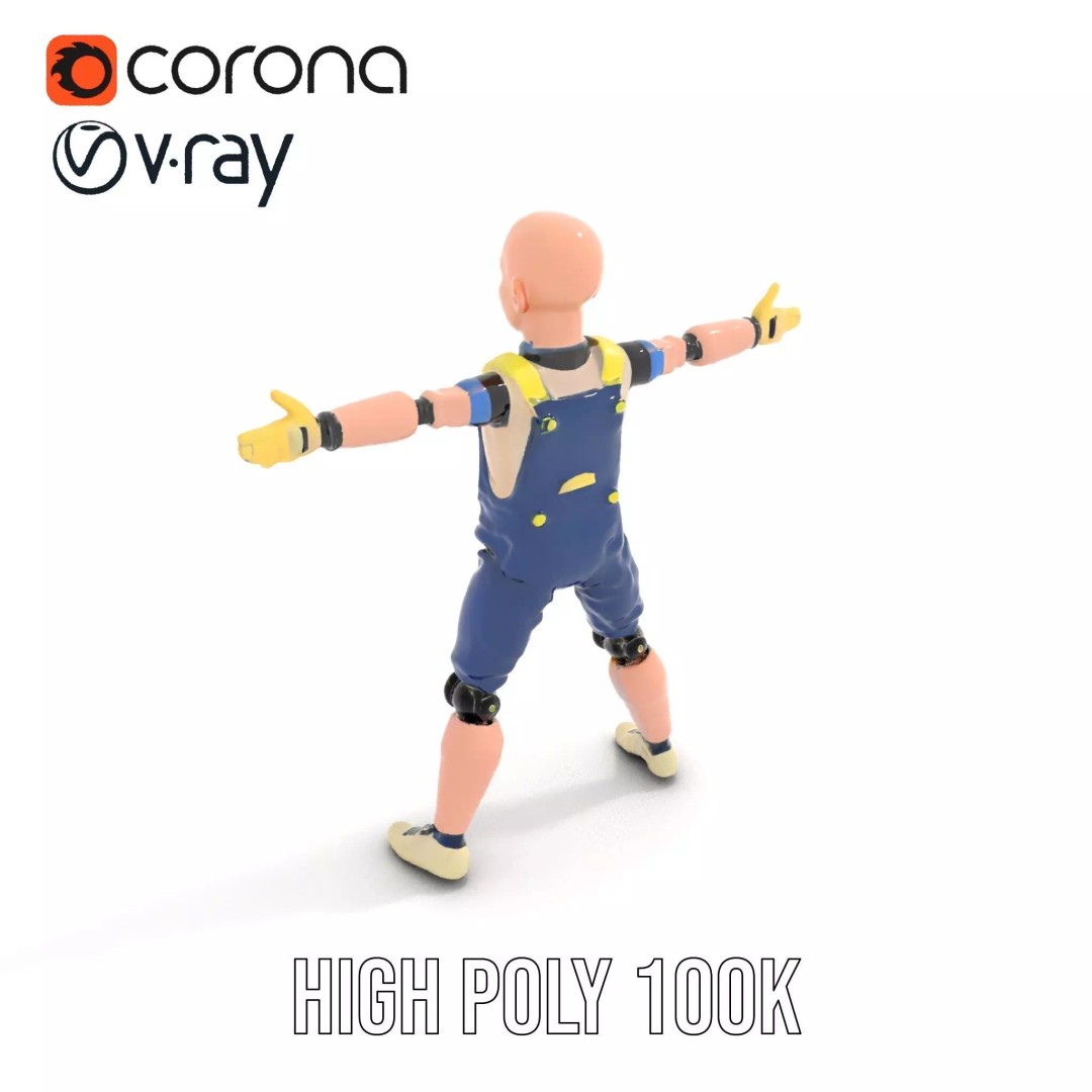 Dapper Crash Test Dummy 3D Model – Low Poly Rigged Character for Animation - View 33