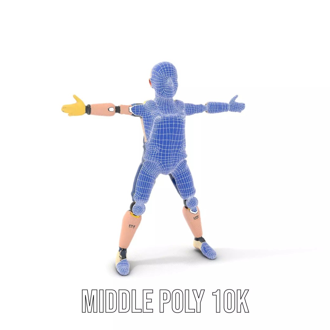 Dapper Crash Test Dummy 3D Model – Low Poly Rigged Character for Animation - View 5