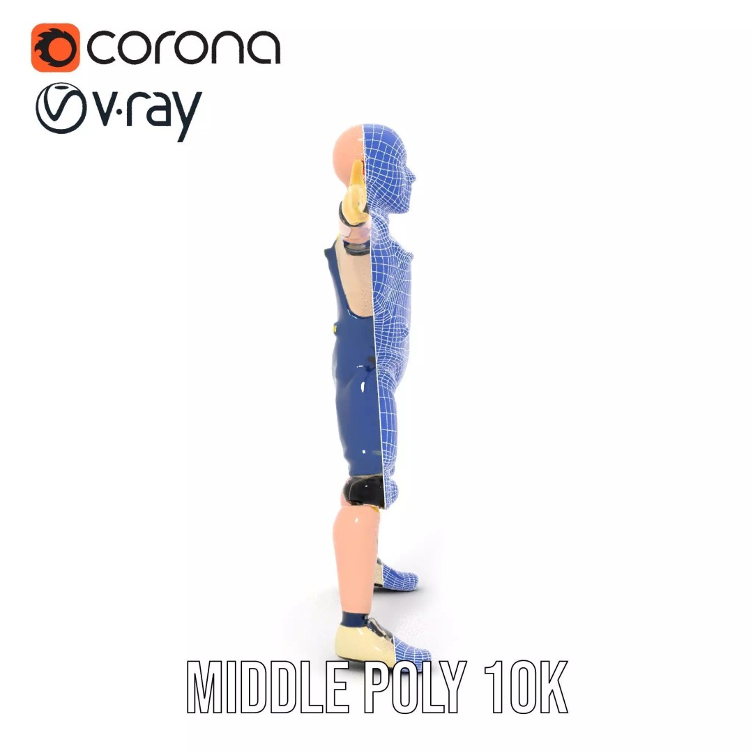 Dapper Crash Test Dummy 3D Model – Low Poly Rigged Character for Animation - View 6