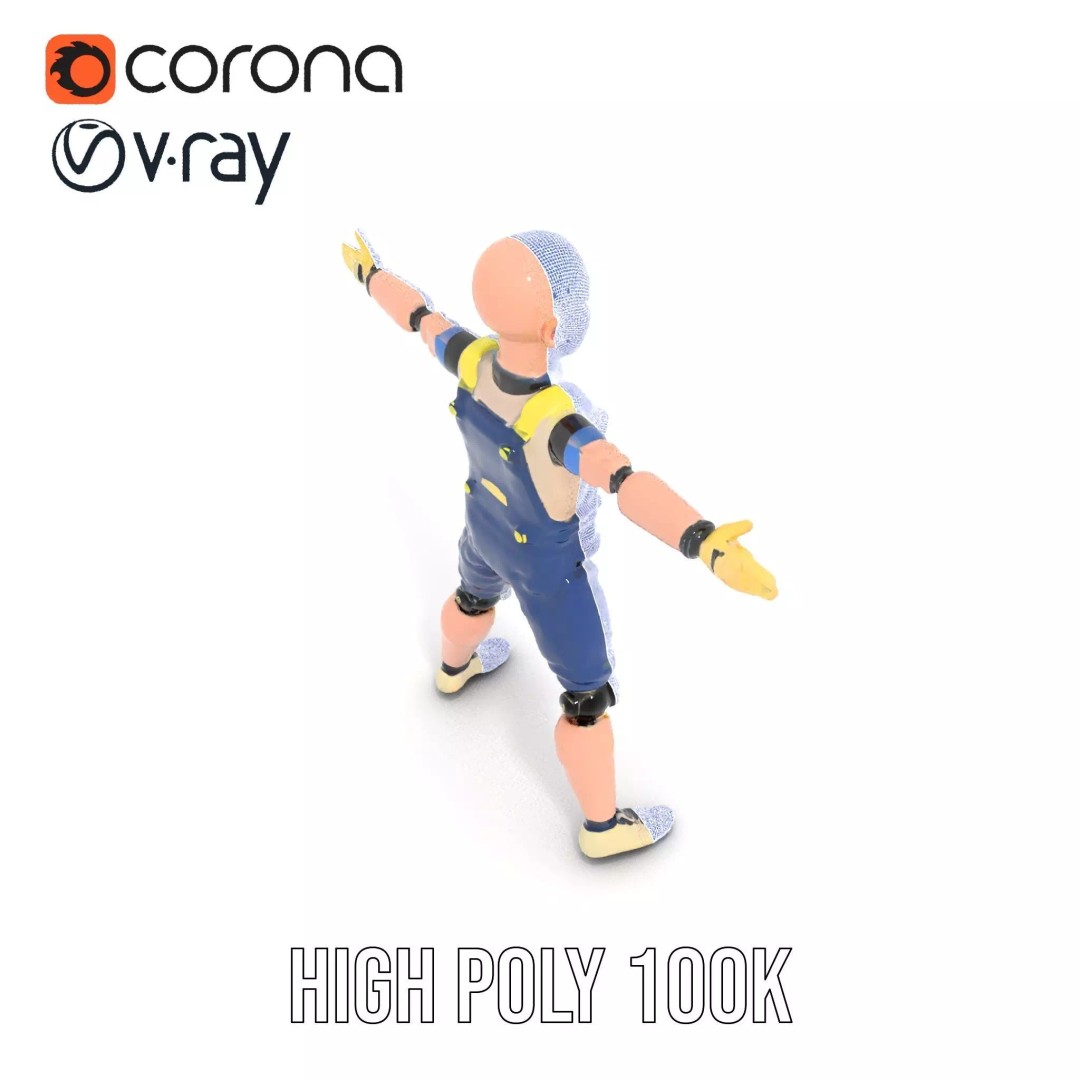 Dapper Crash Test Dummy 3D Model – Low Poly Rigged Character for Animation - View 9