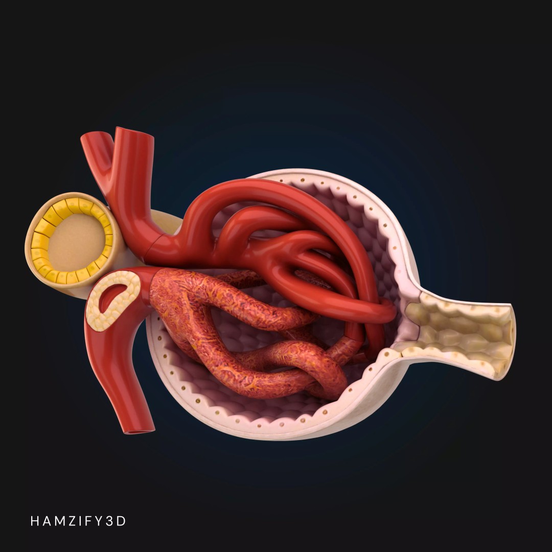 3D Renal Corpuscle Anatomy 3D Model – Detailed Kidney Glomerulus, FBX - View 3
