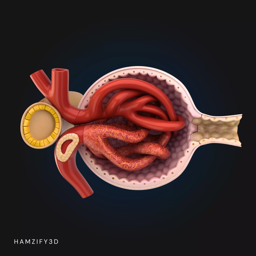 3D Renal Corpuscle Anatomy 3D Model – Detailed Kidney Glomerulus, FBX - View 4