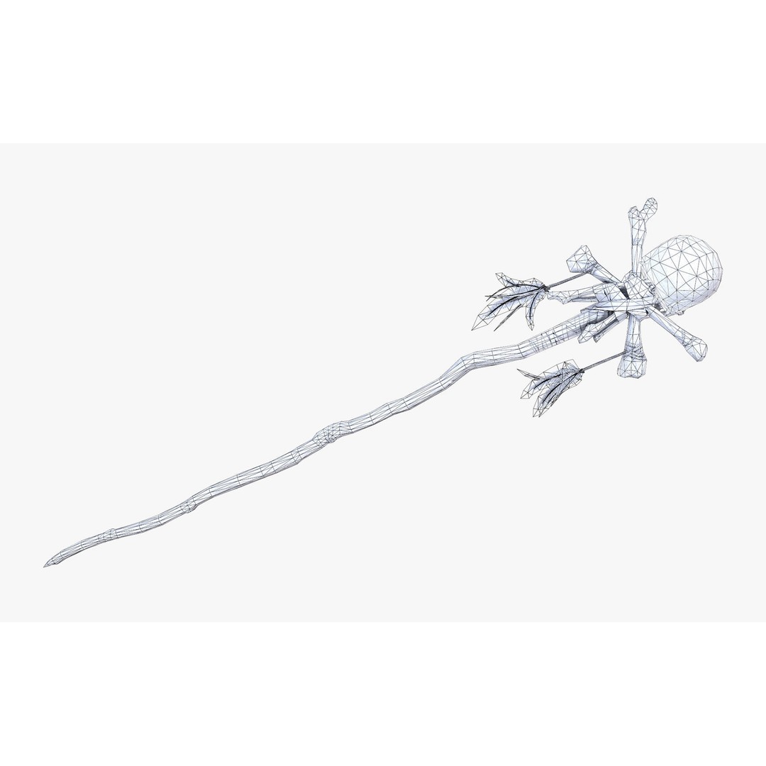 Skull Staff 3D Model – Low Poly PBR Fantasy Weapon, FBX, OBJ