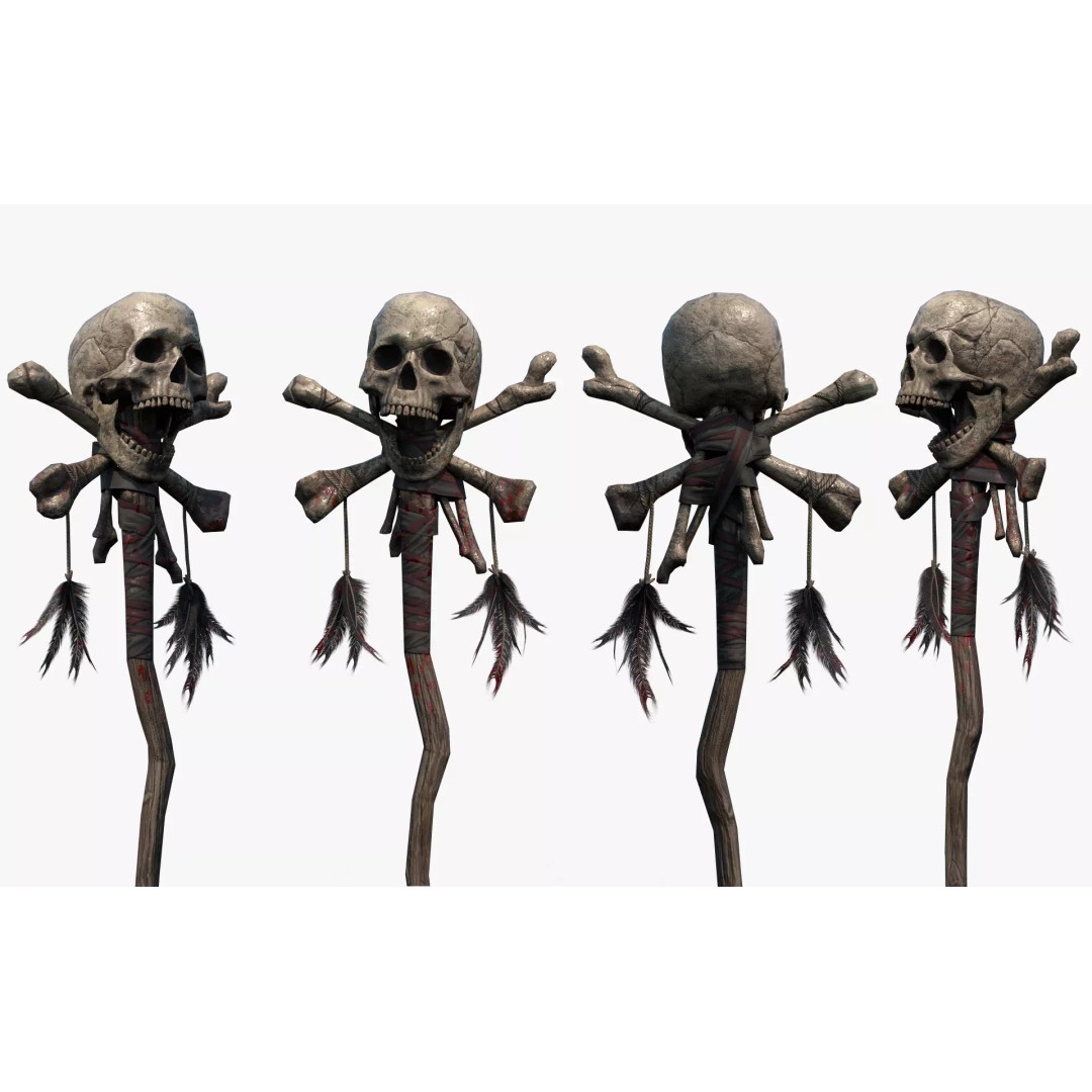 Skull Staff 3D Model – Low Poly PBR Fantasy Weapon, FBX, OBJ - View 2