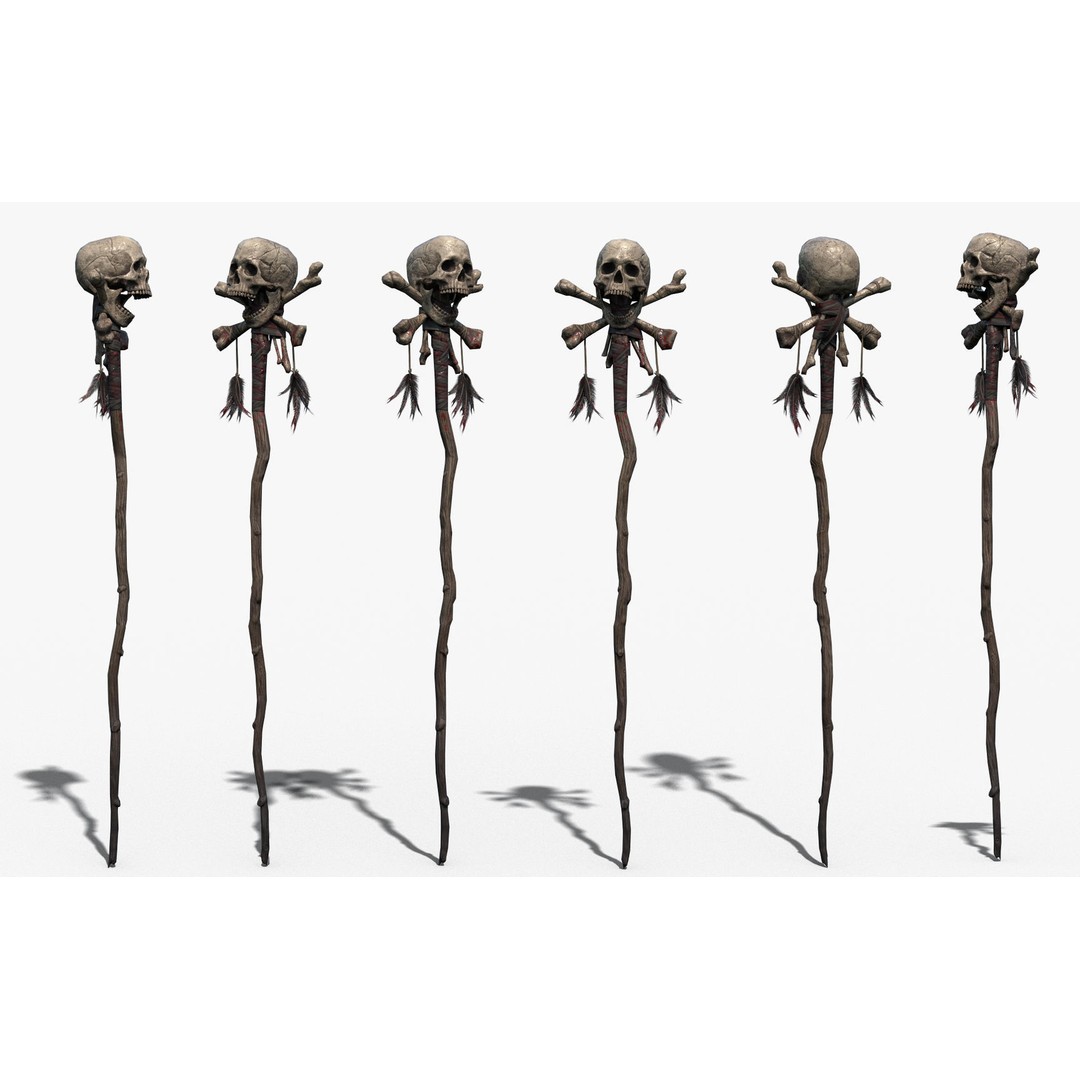 Skull Staff 3D Model – Low Poly PBR Fantasy Weapon, FBX, OBJ - View 3