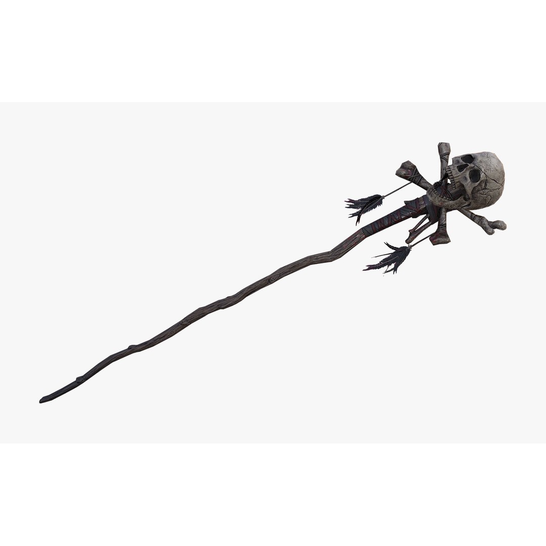 Skull Staff 3D Model – Low Poly PBR Fantasy Weapon, FBX, OBJ - View 4