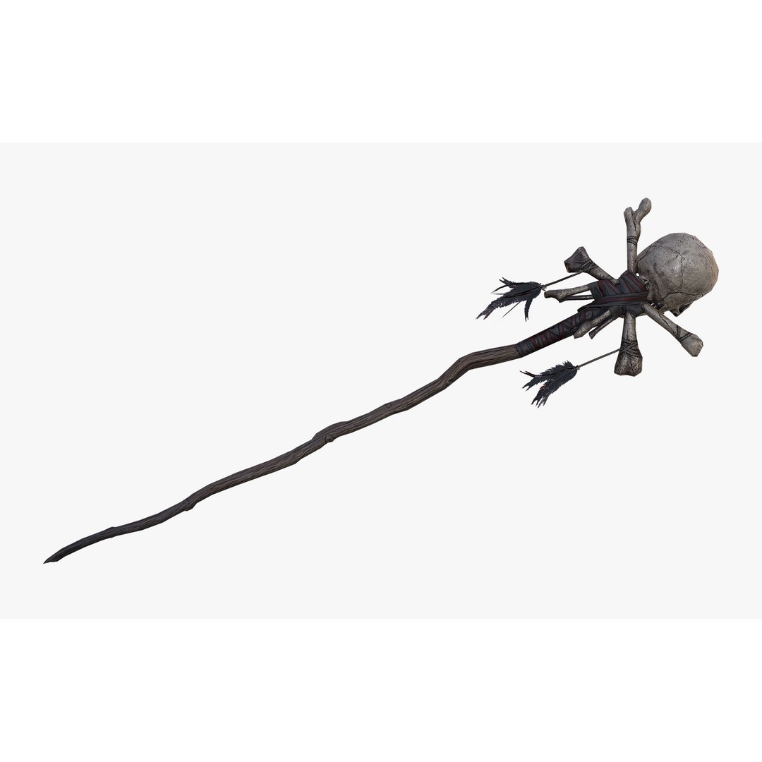 Skull Staff 3D Model – Low Poly PBR Fantasy Weapon, FBX, OBJ - View 5