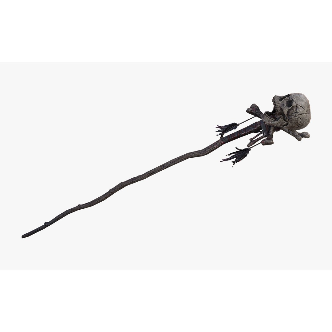 Skull Staff 3D Model – Low Poly PBR Fantasy Weapon, FBX, OBJ - View 6