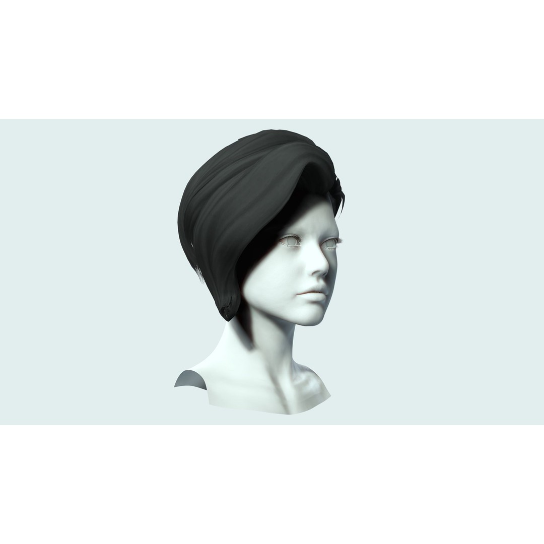 Short Side Hair 3D Model – Low Poly Realistic Female Hair, FBX - View 10