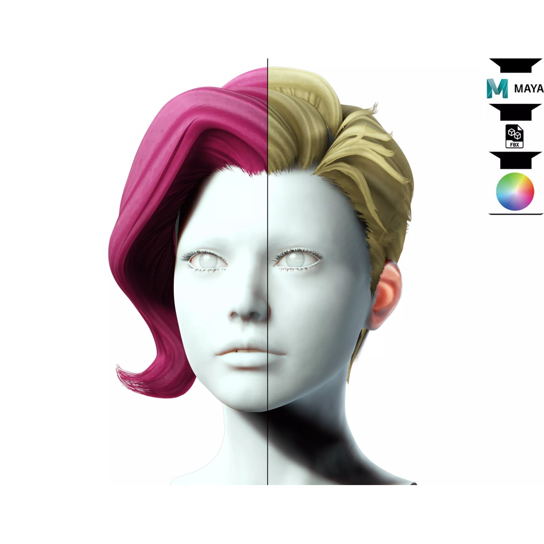 Short Side Hair 3D Model – Low Poly Realistic Female Hair, FBX - View 2