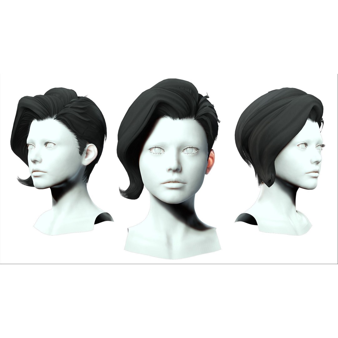 Short Side Hair 3D Model – Low Poly Realistic Female Hair, FBX - View 3
