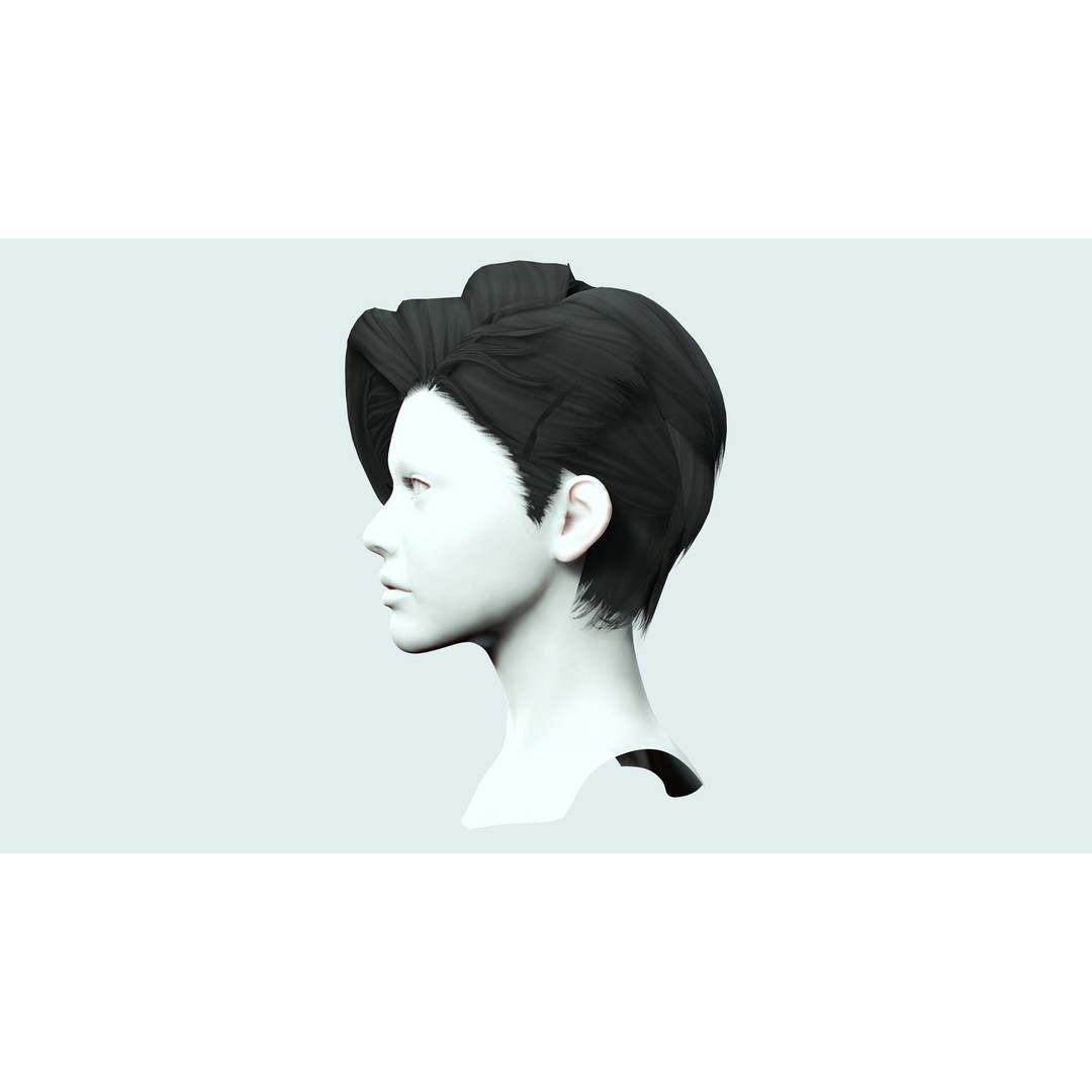 Short Side Hair 3D Model – Low Poly Realistic Female Hair, FBX - View 6