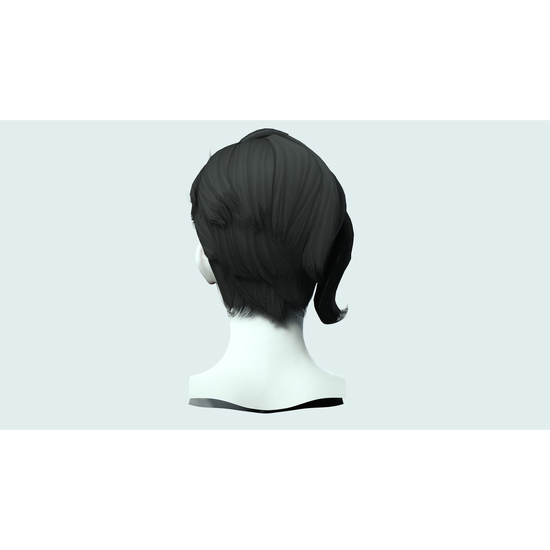 Short Side Hair 3D Model – Low Poly Realistic Female Hair, FBX - View 8