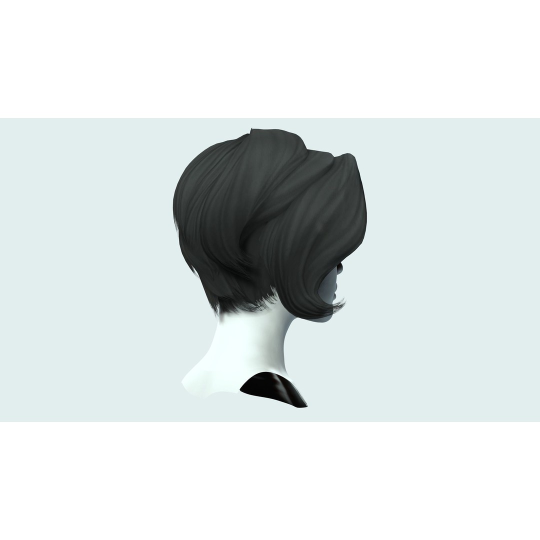 Short Side Hair 3D Model – Low Poly Realistic Female Hair, FBX - View 9