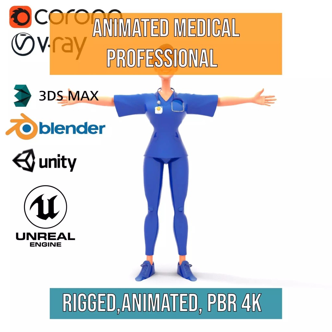Animated Medical Professional 3D Model – Low Poly Character for Games, FBX