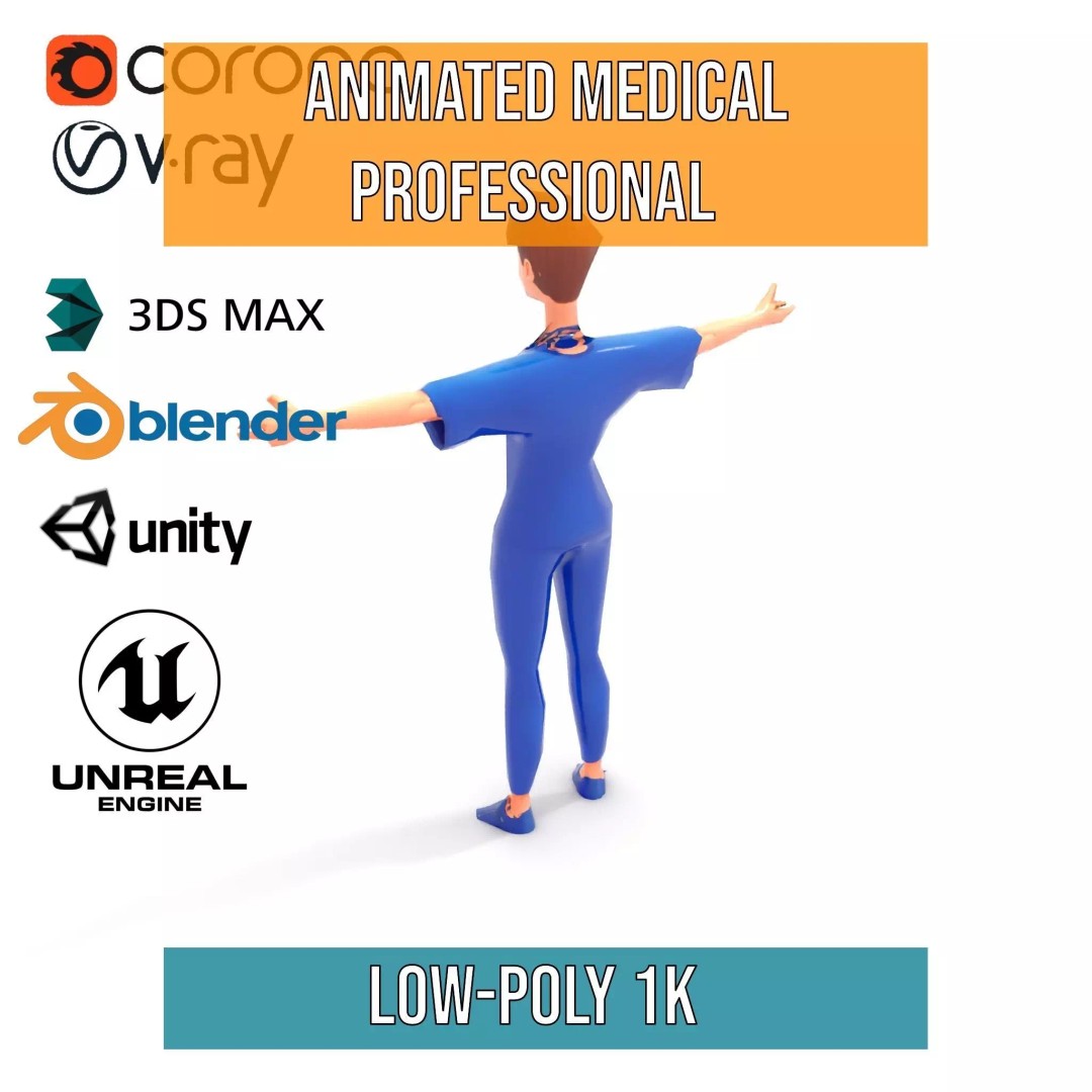 Animated Medical Professional 3D Model – Low Poly Character for Games, FBX - View 11