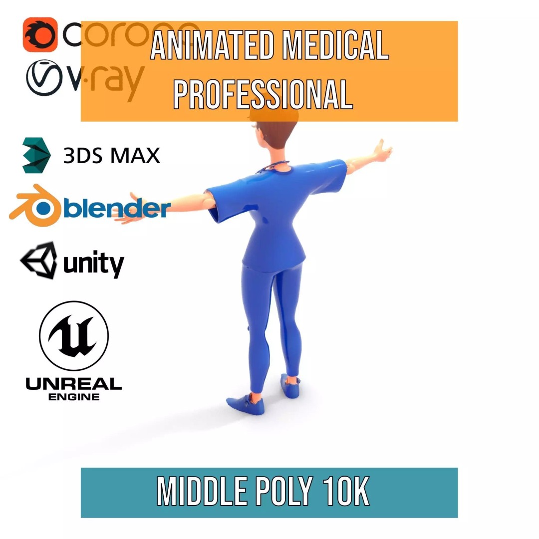 Animated Medical Professional 3D Model – Low Poly Character for Games, FBX - View 13